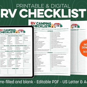 RV Camping Checklist Printable and Digital, Camp Planner/Packing, Personal, Dog, Meal Planner and Grocery List, Camper Maintenance