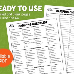 Camping Checklist Editable Printable, Camp Tent Packing List, Pre ...