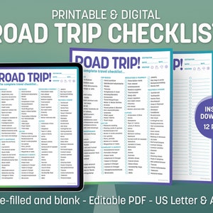 Road Trip Checklist Planner, Printable and Digital, Your Travel Organizer with Packing Lists, Itinerary, Budget and More