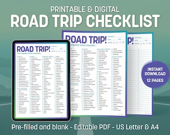 Road Trip Checklist Planner, Printable and Digital, Your Travel Organizer with Packing Lists, Itinerary, Budget and More
