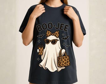 Boo Jee Leopard Print Ghost PNG, Halloween Coffee Ghost Shirt Design, Boujee Ghost PNG for Cricut, Cute Spooky Season Digital Download