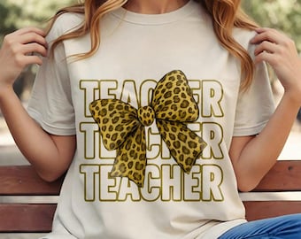 Teacher Leopard Bow PNG, Distressed Sublimation Design (Digital Download)