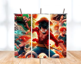 One Piece Tumbler Wrap, 90s Anime Cartoon, 20oz Skinny Tumbler Design (PNG)