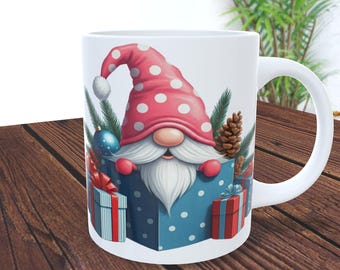 Pink Gnome Christmas Mug Wrap Sublimation Design (PNG)