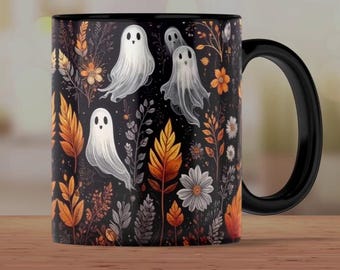 Niedliche Geister Becher Wrap Png, 11 Unzen 15 Unzen Becher Wrap, festliche Halloween-Becherverpackung, Herbstästhetik Png, Halloween-Thema, Halloween-Sublimation