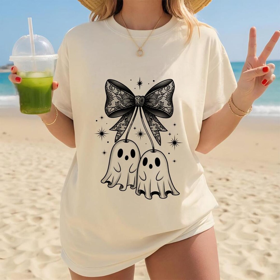 Bow Ghost PNG, Cherry Ghost PNG, Cute Halloween Sublimation Design ...