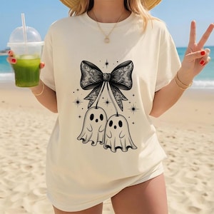Bow Ghost PNG, Cherry Ghost PNG, Cute Halloween Sublimation Design, Coquette Halloween Shirt Png
