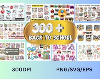 300+ back to school png-bundel, leuke klassublimatie, coquette bow, preppy graphics voor docenten en studenten, school clip art SVG