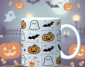 3d Halloween Mug Wrap Design 11oz & 15oz, Puffy Cute Ghost Mug PNG Sublimation Design, Spooky Vibes Digital Download