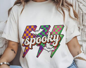 Lightning Bolt Halloween T-shirt Design, Neon Spooky png, Retro Halloween png, Spooky Mama, Digital Download