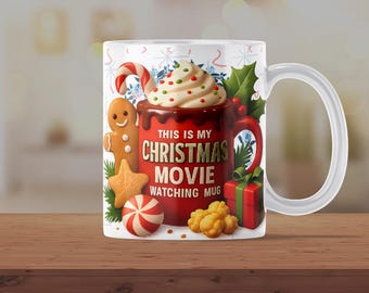 Questo è il mio film di Natale da 11 once e 15 once, tazza natalizia carina, tazza con film di Natale, tazza per amanti dei film PNG download digitale