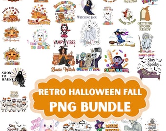 40+ Retro Halloween Png Bundle, Trneding Halloween-Designs, Girly Herbst Halloween Png, Gruselige Saison Png, Kürbis, Halloween T-Shirt Design