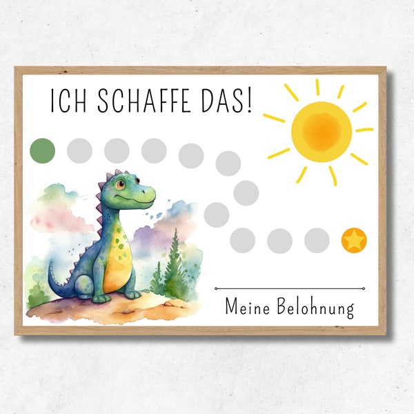 Kinder Belohnungstafel mit Dino Motiv, digitaler Belohnungsplan als Motivationhilfe