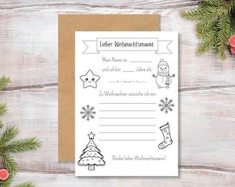 Lista de deseos infantiles para Navidad, carta a Papá Noel para imprimir y colorear