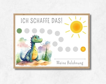 Kinder Belohnungstafel mit Dino Motiv, digitaler Belohnungsplan als Motivationhilfe