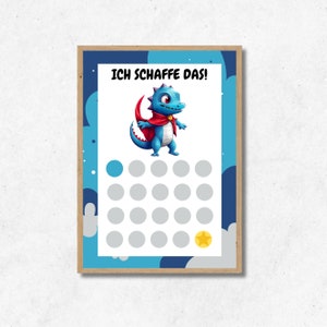 Belohnungstafel für Kinder mit heldenhaftem Dino Motiv, A4 Belohnungsplan zum Ausdrucken