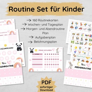 Mädchen Routine Set für Kinder mit 160 Routinekarten, Morgen- und Abendroutine Plan, Wochenplan, Belohnungsplan & mehr