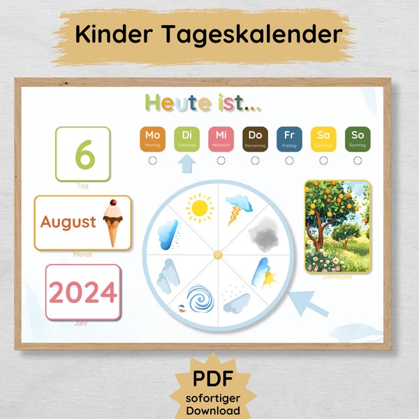 Calendar for children daily planner with flashcards and weather wheel, daily calendar ideal for kindergarten & preschool