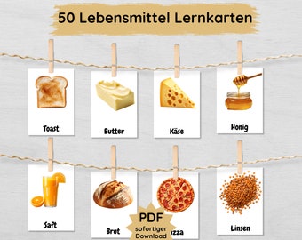 50 food flashcards for shopping, shopping cards for children to print