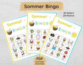 Bingo estivo per bambini da stampare, bingo estivo stampabile con 10 pagine, attività perfetta per le vacanze estive