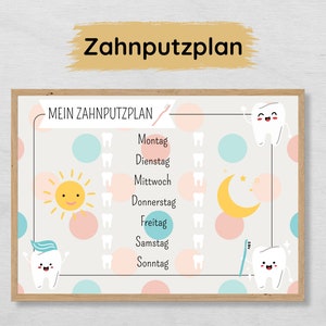 Zahnputzplan für Kinder zum Ausdrucken, Checkliste tägliches Zähne putzen, wöchentliche Zahnputzroutine
