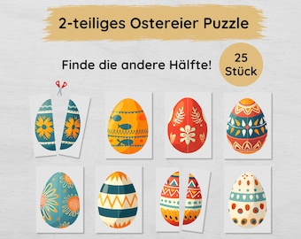 Ostereier Puzzle Hälften zuordnen für Kinder, tolle Beschäftigung zum Osterfest, Osterpuzzle Spielidee zum Ausdrucken