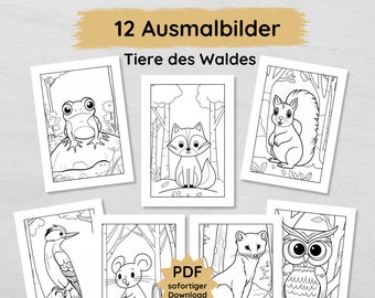12 forest animals coloring pages for children, animals in the forest, coloring pages to print