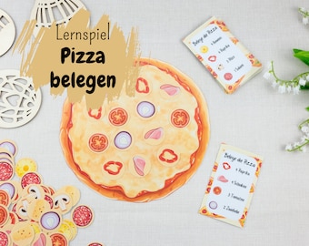Topping pizza educational game for children to print out, practice counting up to 8, (role) game for kindergarten and preschool