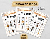 Halloween Bingo für Kinder zum Ausdrucken, Halloweenbingo Druckvorlage mit 10 Seiten, perfekt für die Halloween Party