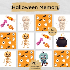 Jogo de memória de Halloween para as crianças imprimirem, belo jogo de cartas para o Halloween