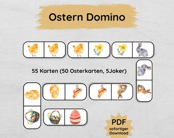 Gioco di domino pasquale da stampare per bambini, gioco educativo creativo per Pasqua