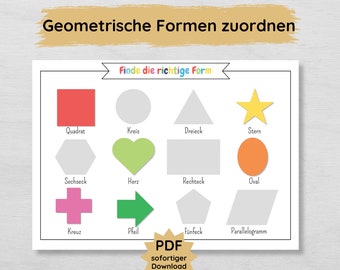 Matching shapes as a creative learning game for children to print out, digital matching game