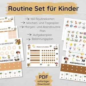 Pirat Routine Set für Kinder mit 160 Routinekarten, Morgen- und Abendroutine Plan, Wochenplan, Belohnungsplan & mehr