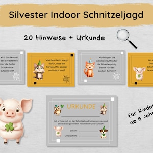 Caccia al tesoro indoor di Capodanno con 20 indizi e certificato, caccia al tesoro per bambini dai 6 anni in su, idea gioco per la festa di Capodanno