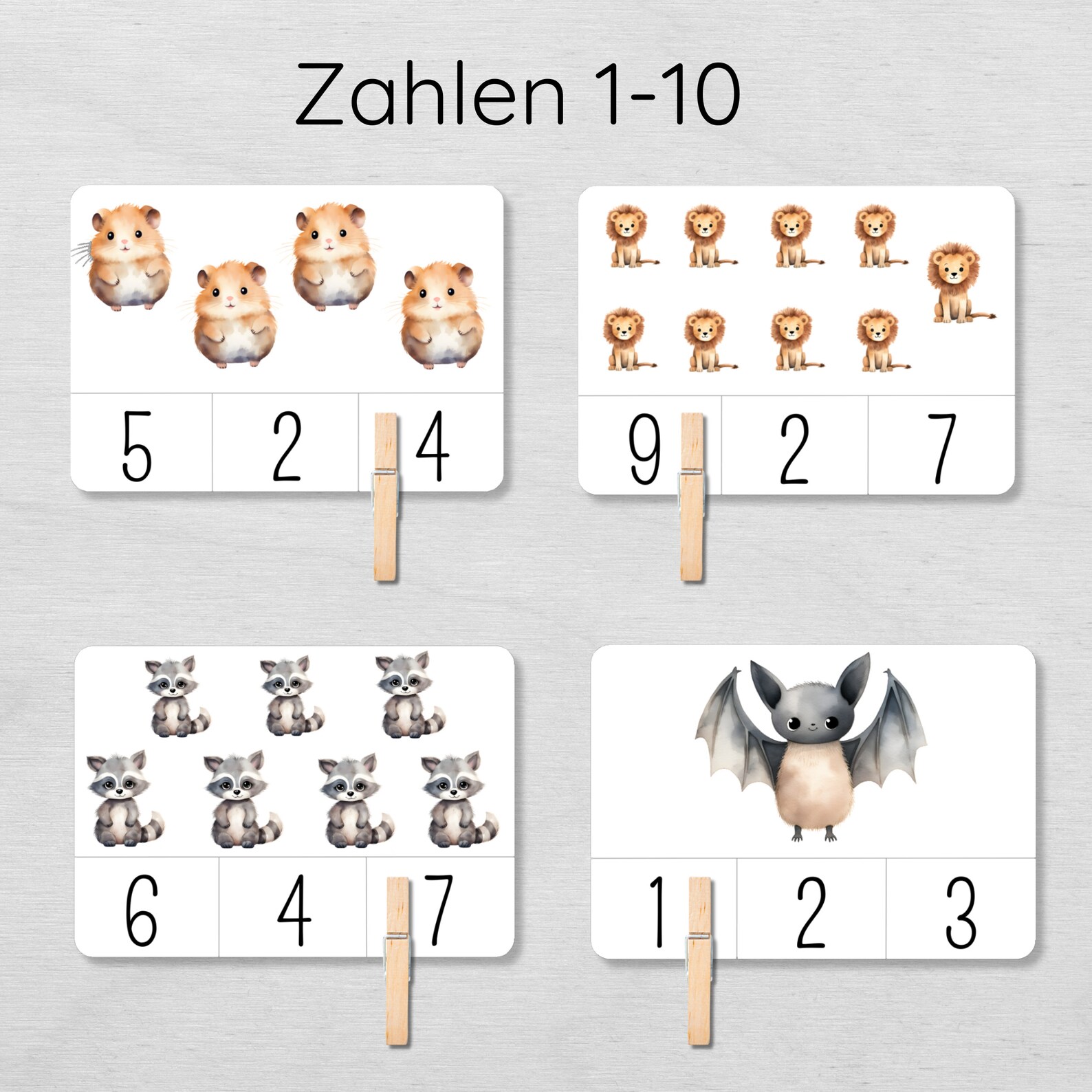 Animals Clip Cards for Children to Learn Numbers From 1 to 10, PDF to ...