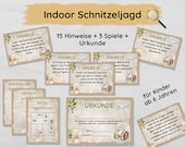 Indoor Schnitzeljagd für Kinder mit 15 Hinweisen, Urkunde & Spielen, Schatzsuche für Zuhause ab 6 Jahren zum Ausdrucken
