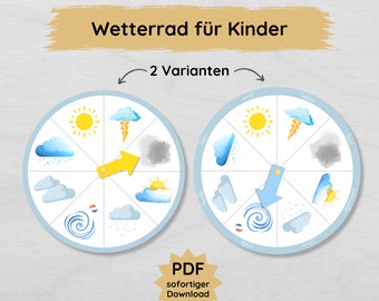 Weather wheel for children to print out, weather clock for kindergarten & school, weather disc to learn weather