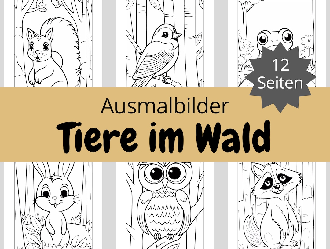  12 Ausmalbilder Für Kinder Tiere Im Wald Malvorlagen Zum - Etsy UK Motiv 
