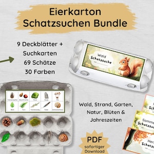 Treasure hunt in egg carton for children bundle to print, nature search game, egg carton PDF printable with seasons & more
