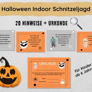 Halloween-speurtocht binnenshuis met 20 aanwijzingen en certificaat, speurtocht voor kinderen vanaf 6 jaar, Halloween-feestspelidee