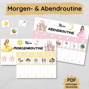 Plan de routine du matin et du soir princesse pour les enfants, plan de routine pour filles PDF à imprimer, ensemble de routine de planificateur quotidien