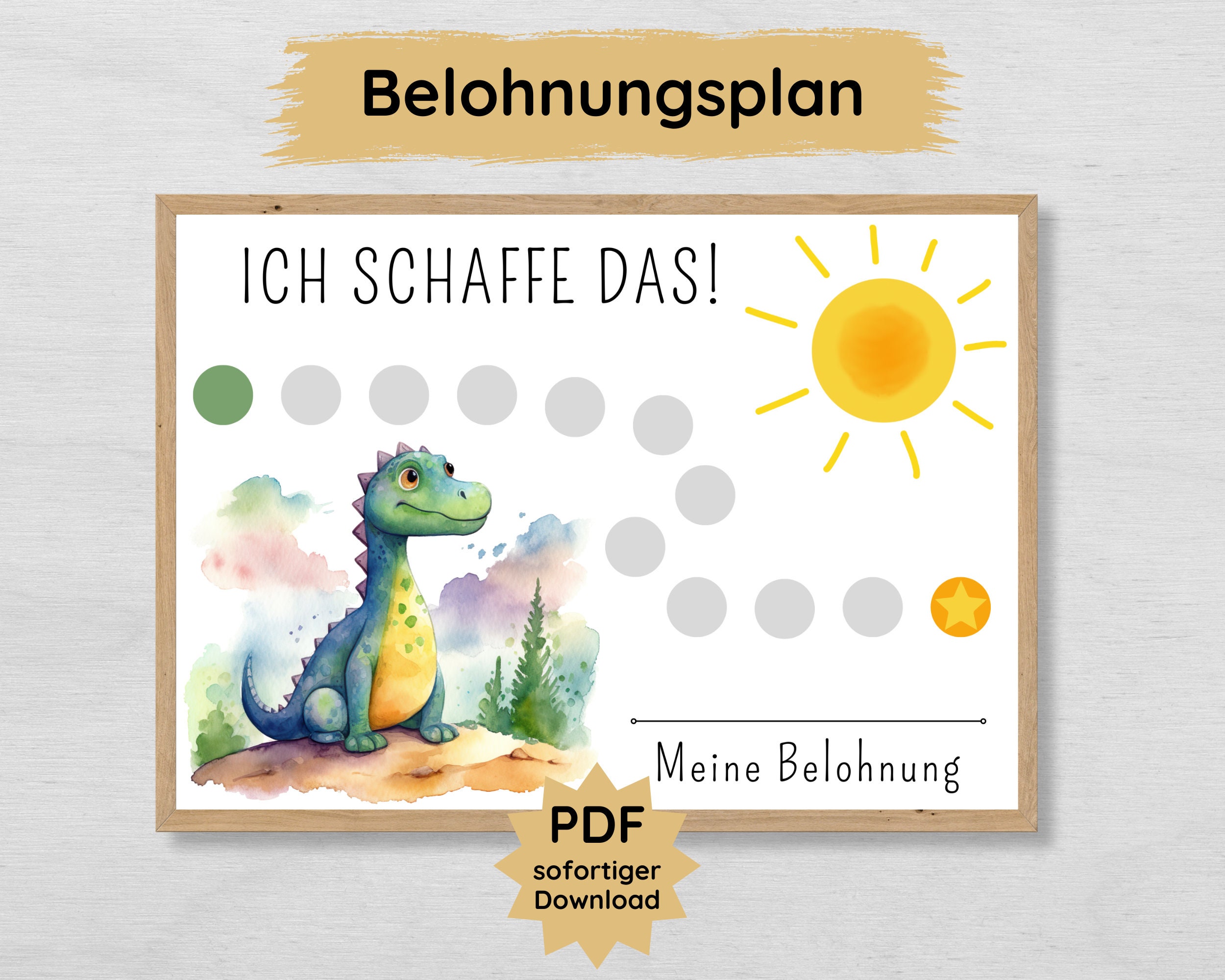 Children's reward chart with dino motif, digital reward plan as motivational aid