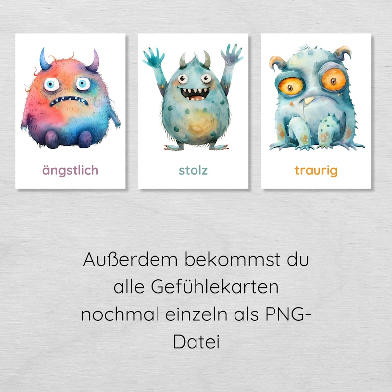 26 monster emotion cards for children to print out, picture cards to learn emotions, monster emotion cards ideal for daycare and preschool image 7