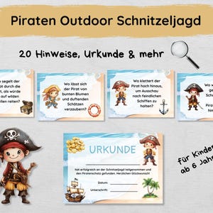 Caça ao tesouro pirata ao ar livre com 20 pistas, certificado, história e muito mais, conjunto de caça ao tesouro para crianças de 6 anos ou mais