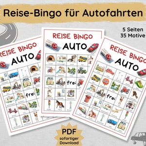 印刷する車の旅行用の旅行ビンゴ、車の中での子供のアクティビティ、車のビンゴの印刷テンプレート