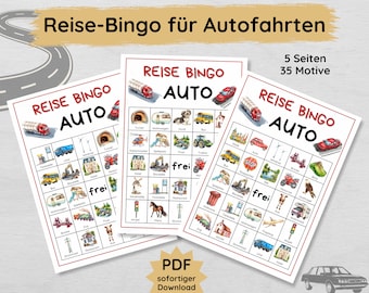 Travel Bingo for car journeys to print out, children's activities in the car, car bingo printable
