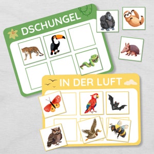 Bildkarten Tiere auf der entsprechenden Sortiertafel