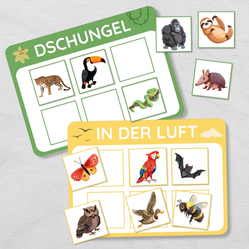 Bildkarten Tiere auf der entsprechenden Sortiertafel