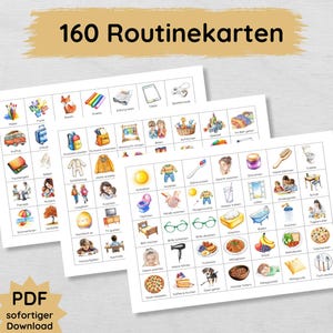 160 schede di routine per bambini da stampare, ideali per il piano settimanale, il piano giornaliero e il piano di routine, schede illustrate di routine giornaliera PDF Download