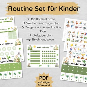 Dino Routine Set für Kinder mit 160 Routinekarten, Morgen- und Abendroutine Plan, Wochenplan, Belohnungsplan & mehr